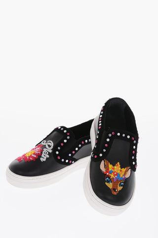 leather embroidered LEA Slip on sneakers