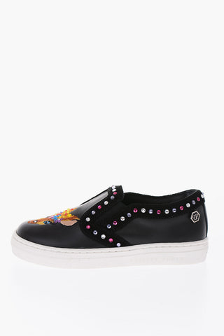 leather embroidered LEA Slip on sneakers