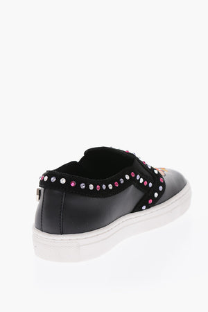 leather embroidered LEA Slip on sneakers