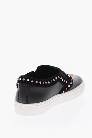 leather embroidered LEA Slip on sneakers