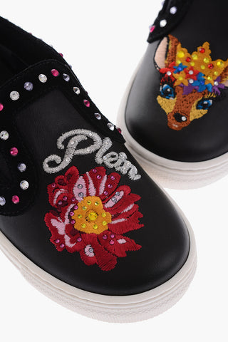 leather embroidered LEA Slip on sneakers