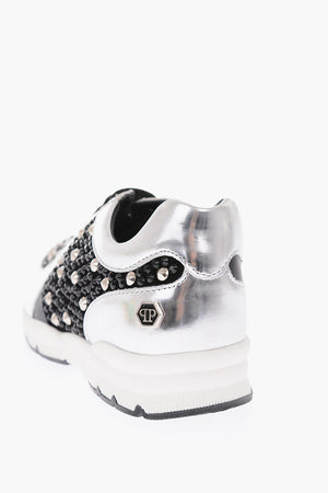 leather GENEVE sneakers with rhinestone embellished