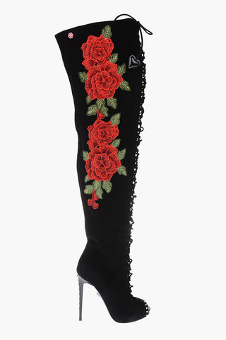 12cm leather ROSES SHOW Peep Toe Lace-up boots