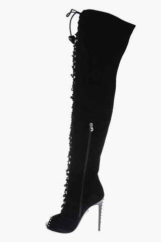 12cm leather ROSES SHOW Peep Toe Lace-up boots
