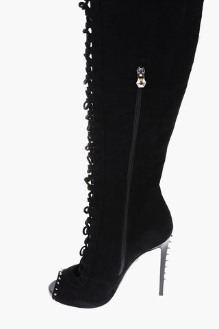 12cm leather ROSES SHOW Peep Toe Lace-up boots