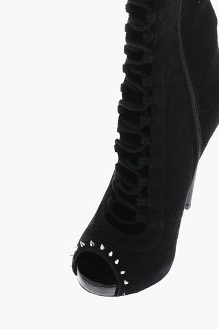 12cm leather ROSES SHOW Peep Toe Lace-up boots