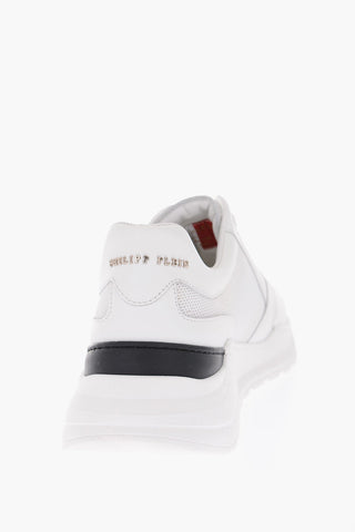 leather and fabric sneakers with skull embroidery