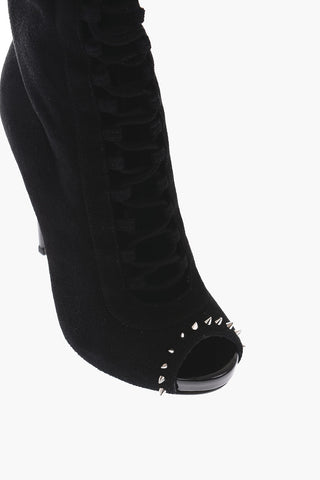12cm suede leather ON SHOW Peep Toe Lace-up boots