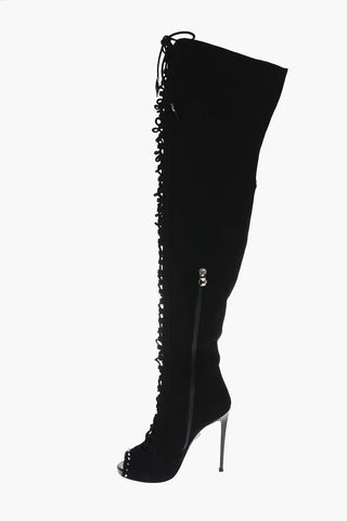 12cm suede leather ON SHOW Peep Toe Lace-up boots