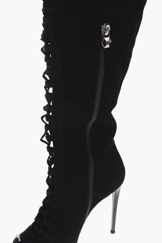 12cm suede leather ON SHOW Peep Toe Lace-up boots