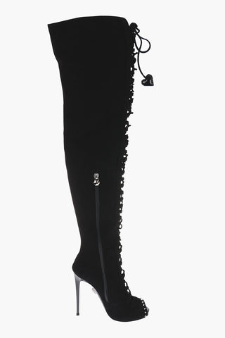 12cm suede leather ON SHOW Peep Toe Lace-up boots