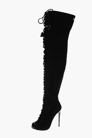 12cm suede leather ON SHOW Peep Toe Lace-up boots