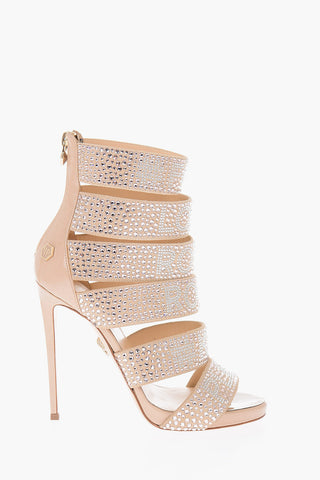 12cm leather rhinestone embellished LOVE ROCK AND ROLL Cut-out heels