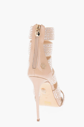 12cm leather rhinestone embellished LOVE ROCK AND ROLL Cut-out heels