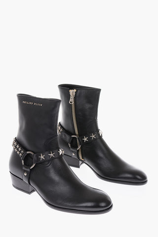 leather studs TOM Ankle boots with zip closure
