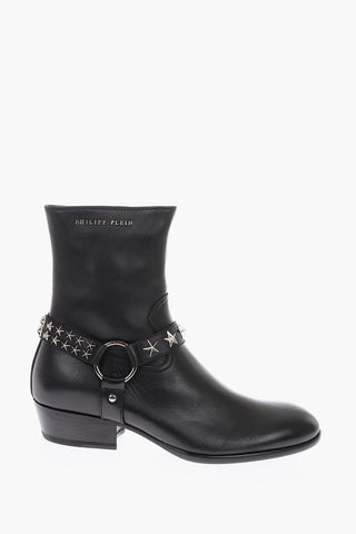 leather studs TOM Ankle boots with zip closure