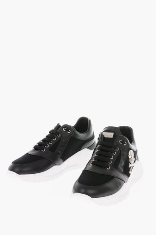 sneakers in pelle e tessuto con teschio
