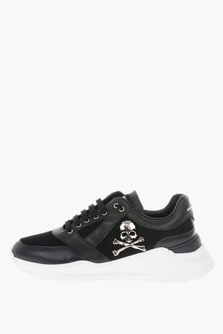 sneakers in pelle e tessuto con teschio