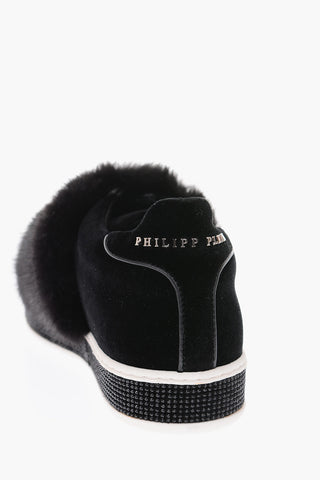 sneakers slip on LUXURY in velluto con strass e pelliccia