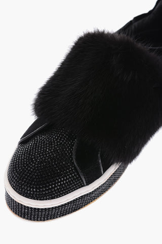 sneakers slip on LUXURY in velluto con strass e pelliccia
