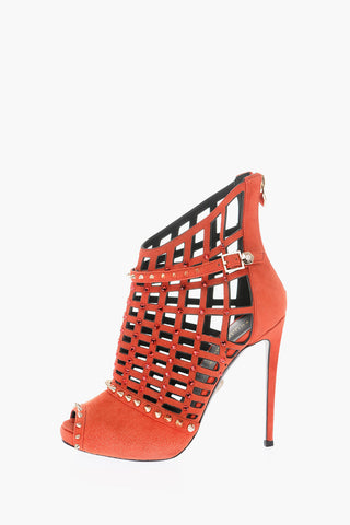 11,5cm suede leather DEEP Peep Toe Cut-out heels sandals
