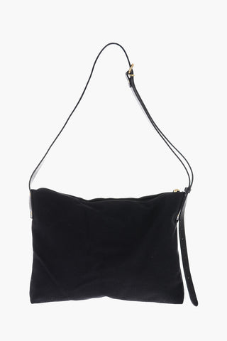 fabric shoulder bag with leather details