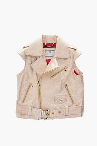 giubbotto biker CASSIA in pelle lamè senza mainca