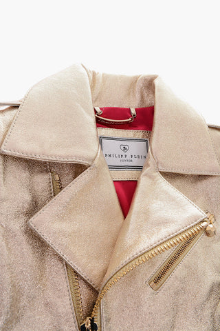 giubbotto biker CASSIA in pelle lamè senza mainca