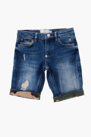denim Statement Bermuda with camouflage cuffs