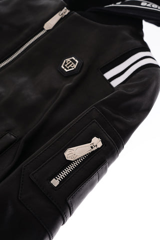 Bomber in pelle con cappuccio removibile