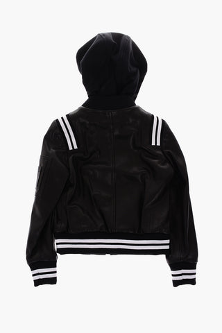 Bomber in pelle con cappuccio removibile