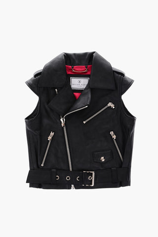 Leather sleveeless CASSIA biker jacket