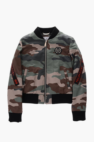 nylon camouflage TM bomber with zip closure
