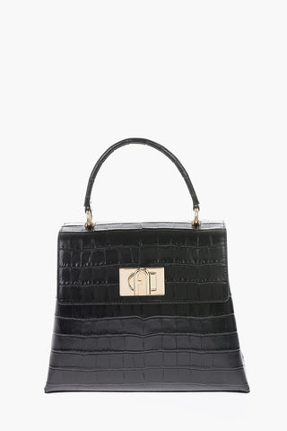 leather Crocodile motif tote bag