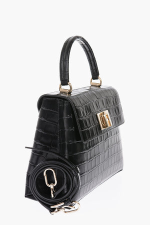 leather Crocodile motif tote bag