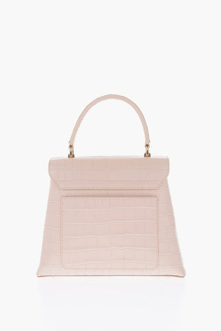 crocodile print leather handbag with removable shoulder strap