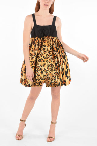 Satin Minidress with Leopard Balloon Skirt