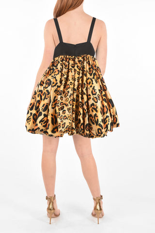 Satin Minidress with Leopard Balloon Skirt