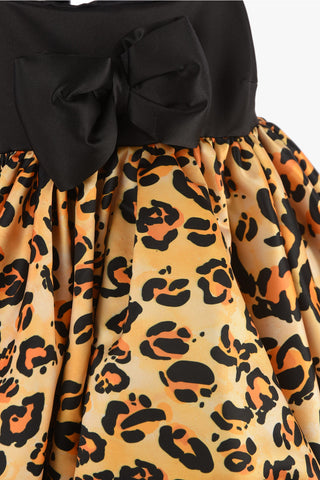 Satin Minidress with Leopard Balloon Skirt