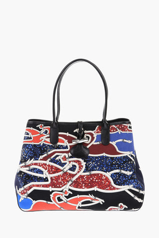 fabric tote bag with leather details