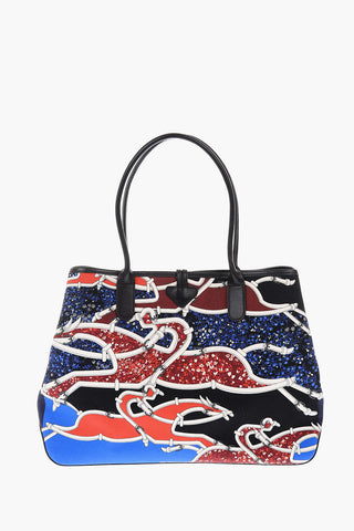 fabric tote bag with leather details