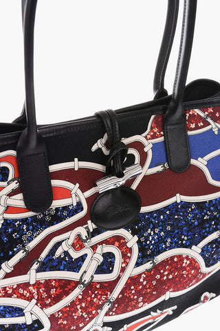 fabric tote bag with leather details