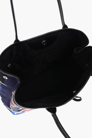 fabric tote bag with leather details