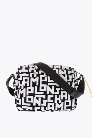Fabric crossbody bag with leather trimmings