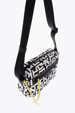 Fabric crossbody bag with leather trimmings