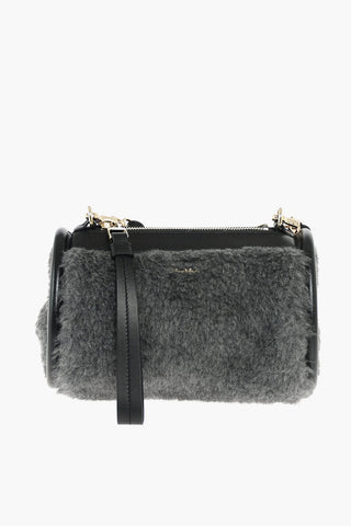eco fur boston mini bag with leather details