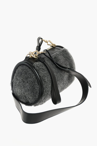 eco fur boston mini bag with leather details