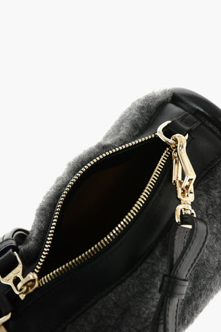 eco fur boston mini bag with leather details