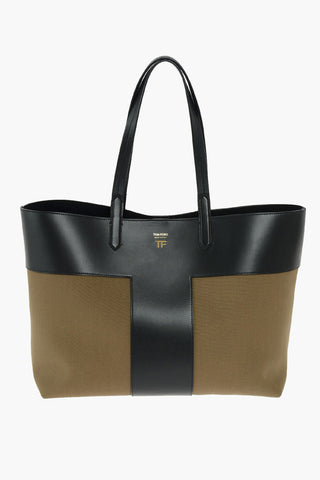 leather and fabric tote bag