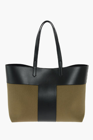 leather and fabric tote bag